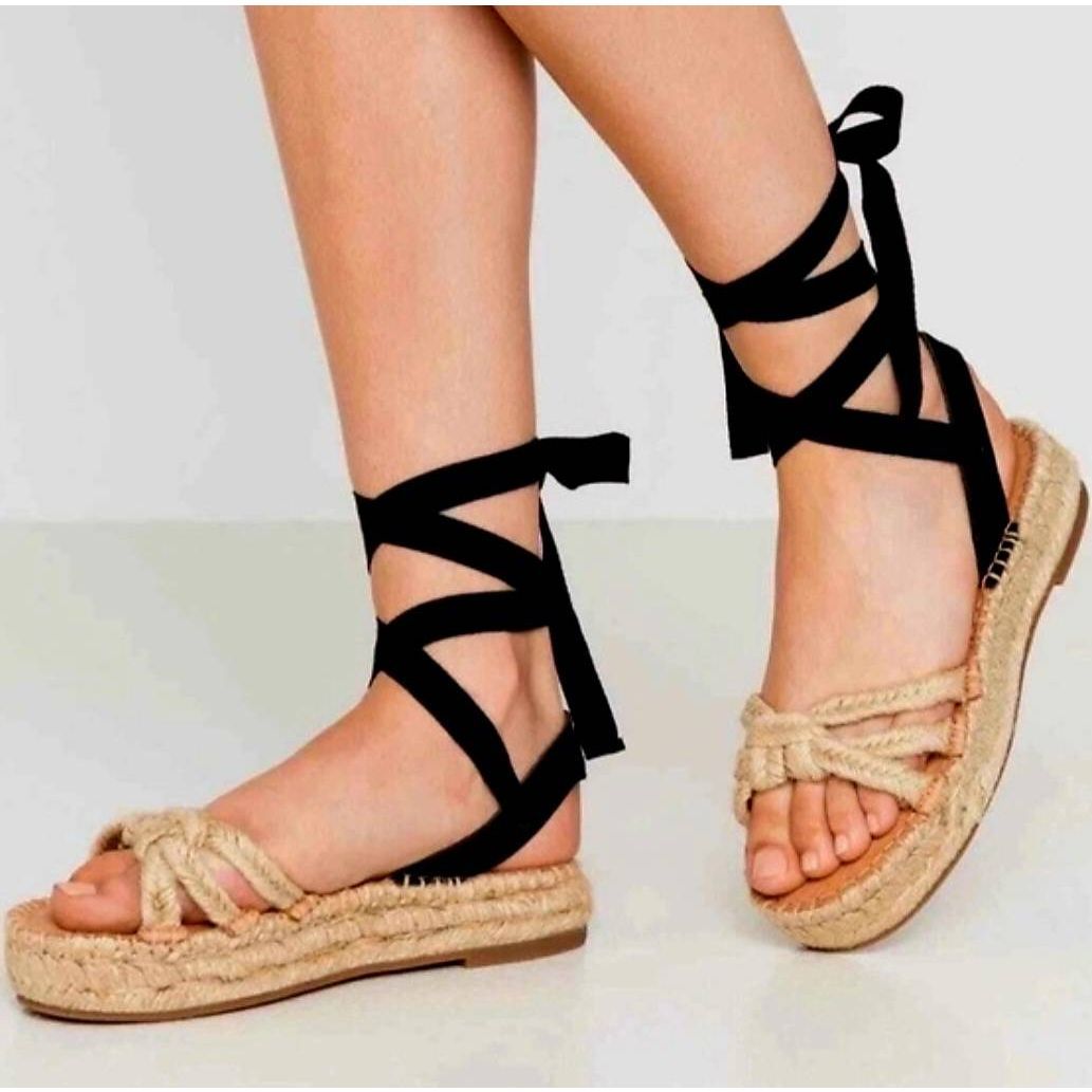 Madewell Sandals Women's 7.5 Tan Gwen Espadrille Platform Tie Jute Boho Resort